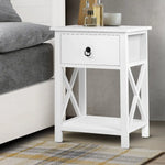 Artiss Bedside Table 1 Drawer with Shelf x2 - EMMA White - Furniture > Bedroom