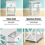 Artiss Bedside Table 1 Drawer with Shelf x2 - EMMA White - Furniture > Bedroom