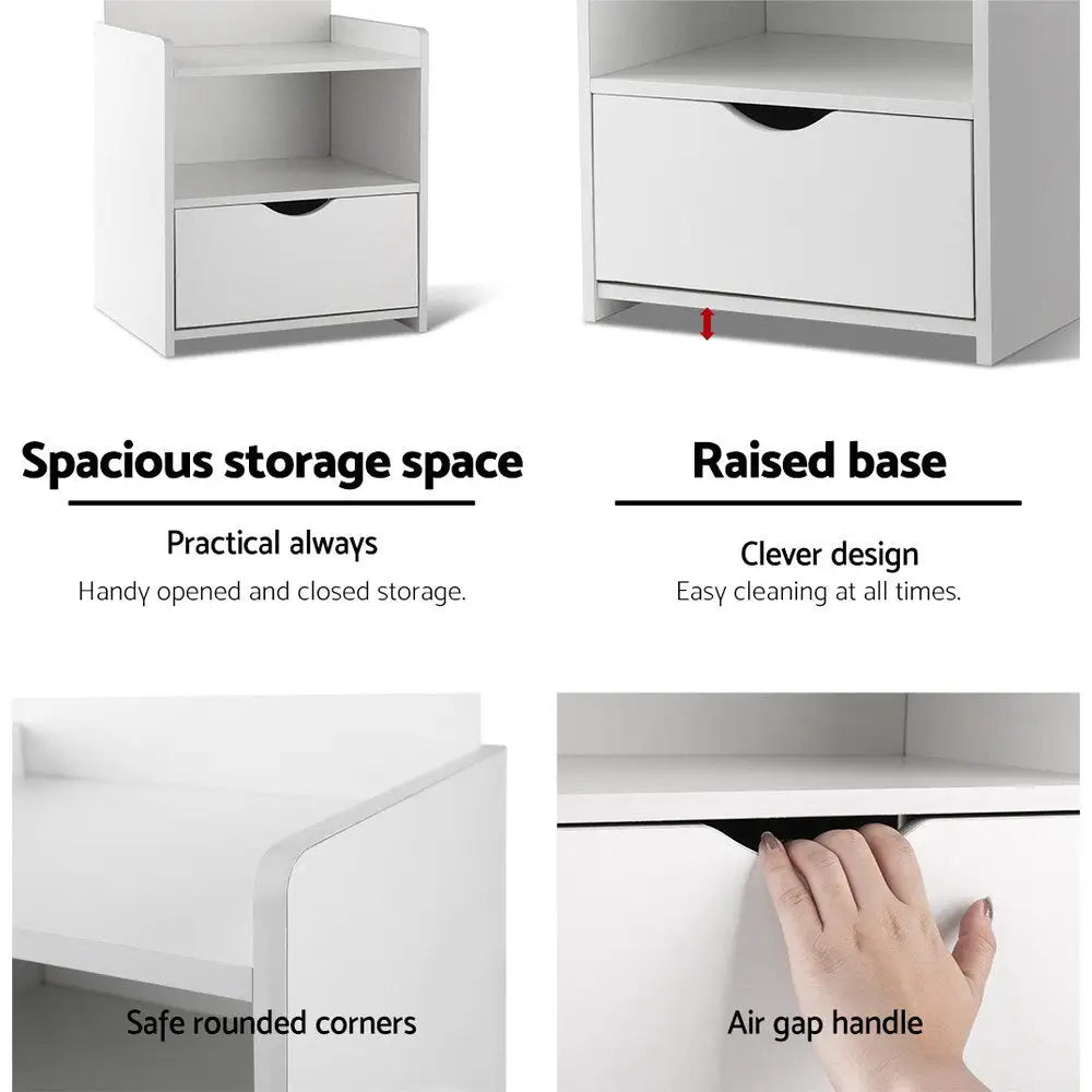 Artiss Bedside Table 1 Drawer with Shelves - EVERMORE White - Furniture > Bedroom