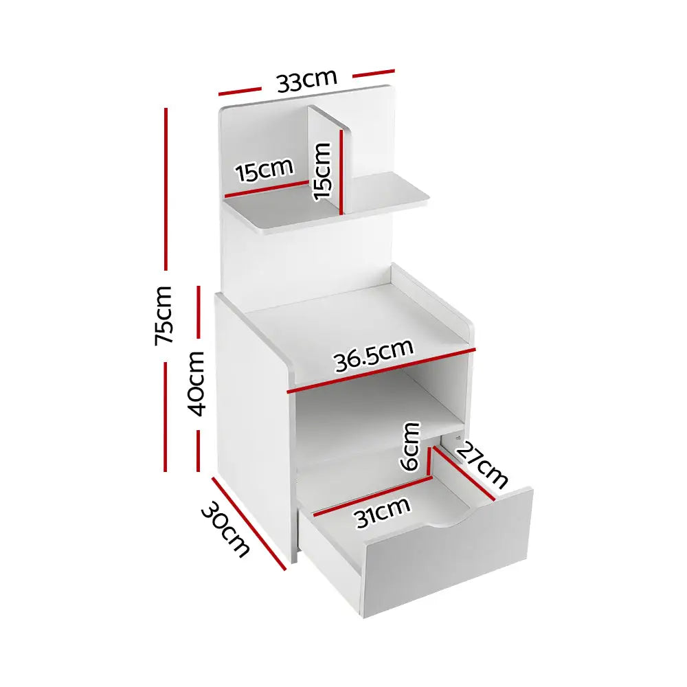 Artiss Bedside Table 1 Drawer with Shelves - EVERMORE White - Furniture > Bedroom