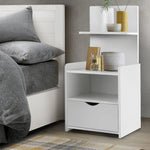 Artiss Bedside Table 1 Drawer with Shelves - EVERMORE White - Furniture > Bedroom