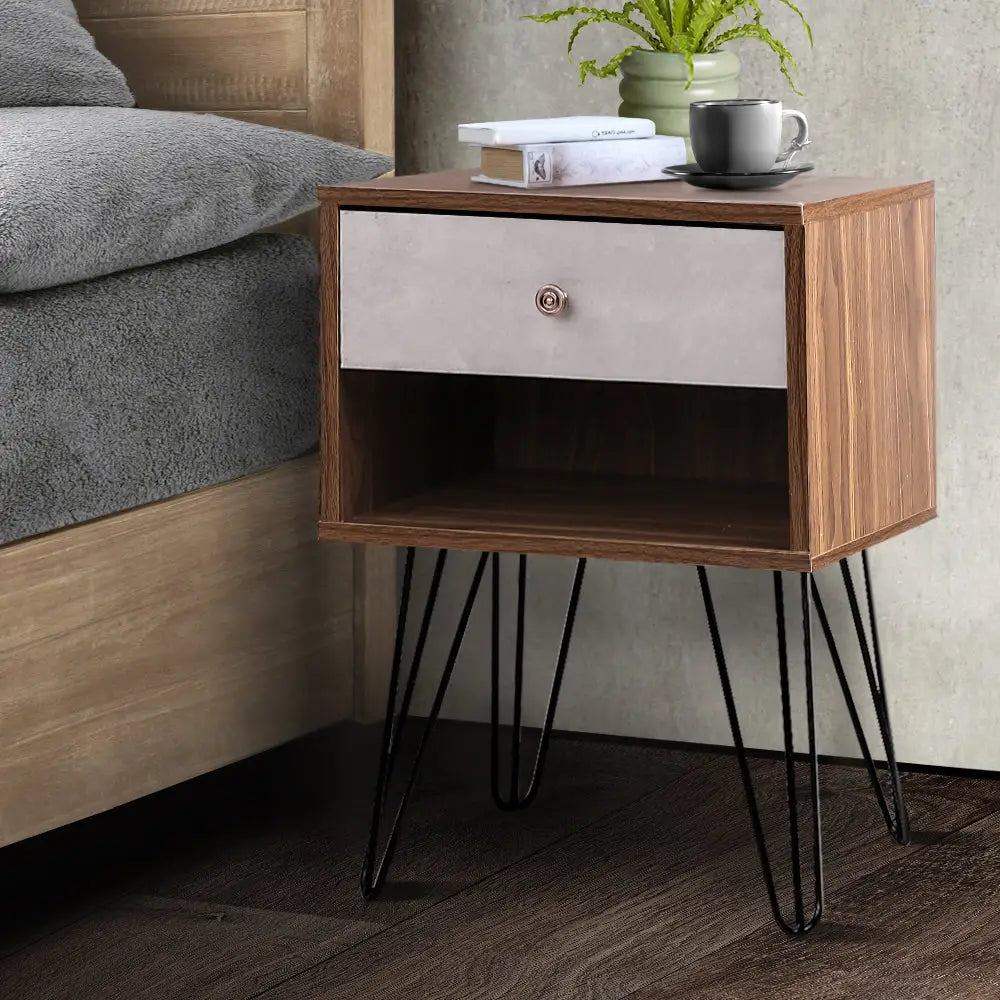 Artiss Bedside Table 1 Drawers with Shelf - LARS - Furniture > Bedroom