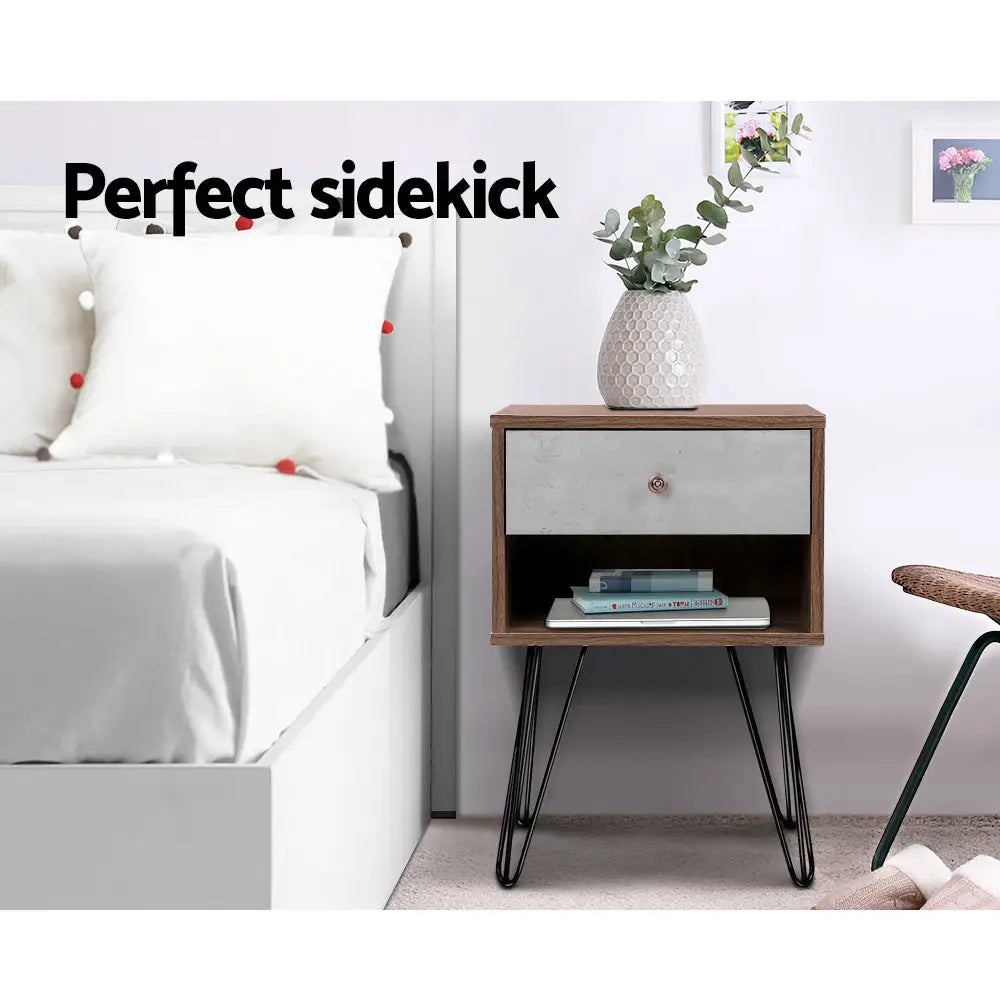 Artiss Bedside Table 1 Drawers with Shelf - LARS - Furniture > Bedroom