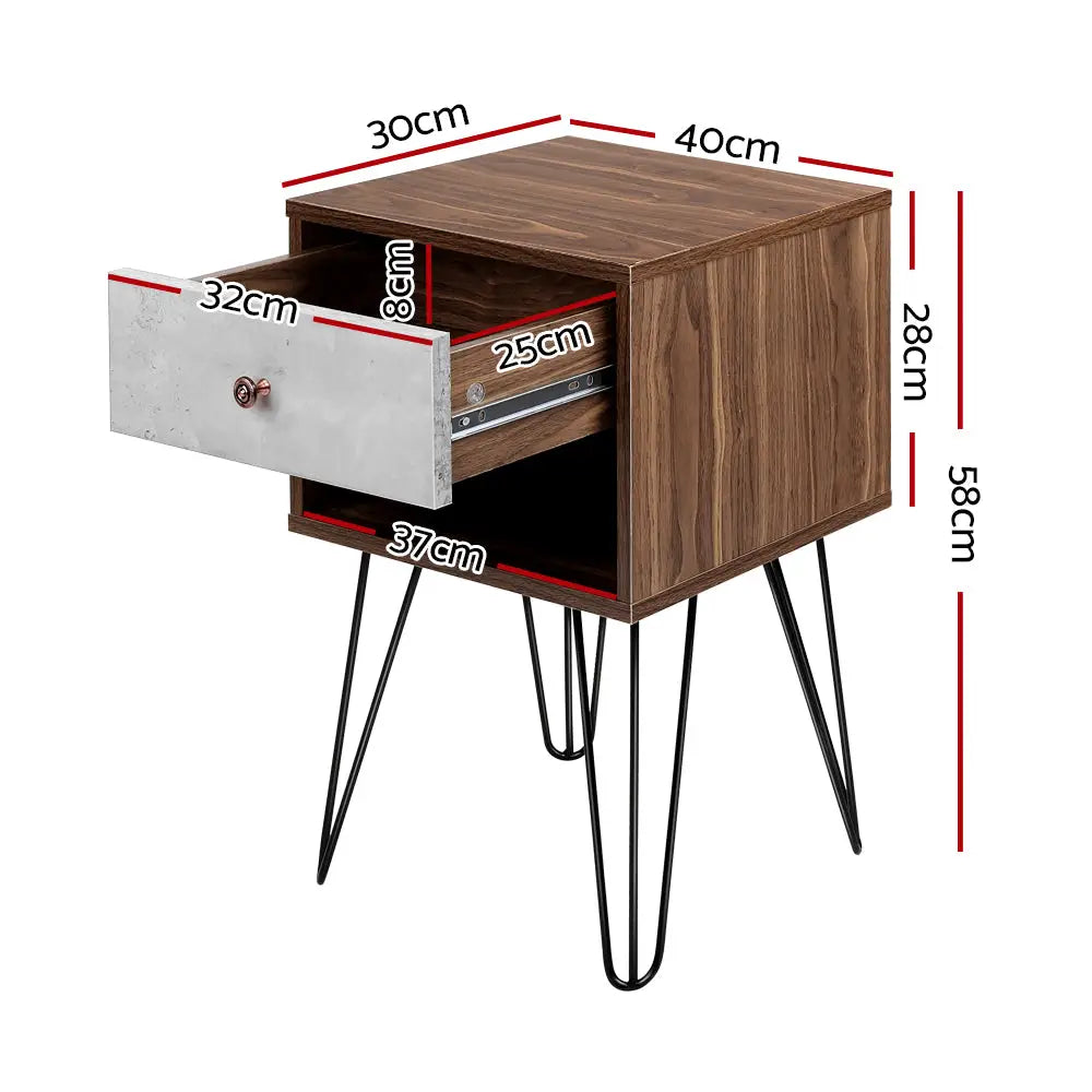 Artiss Bedside Table 1 Drawers with Shelf - LARS - Furniture > Bedroom