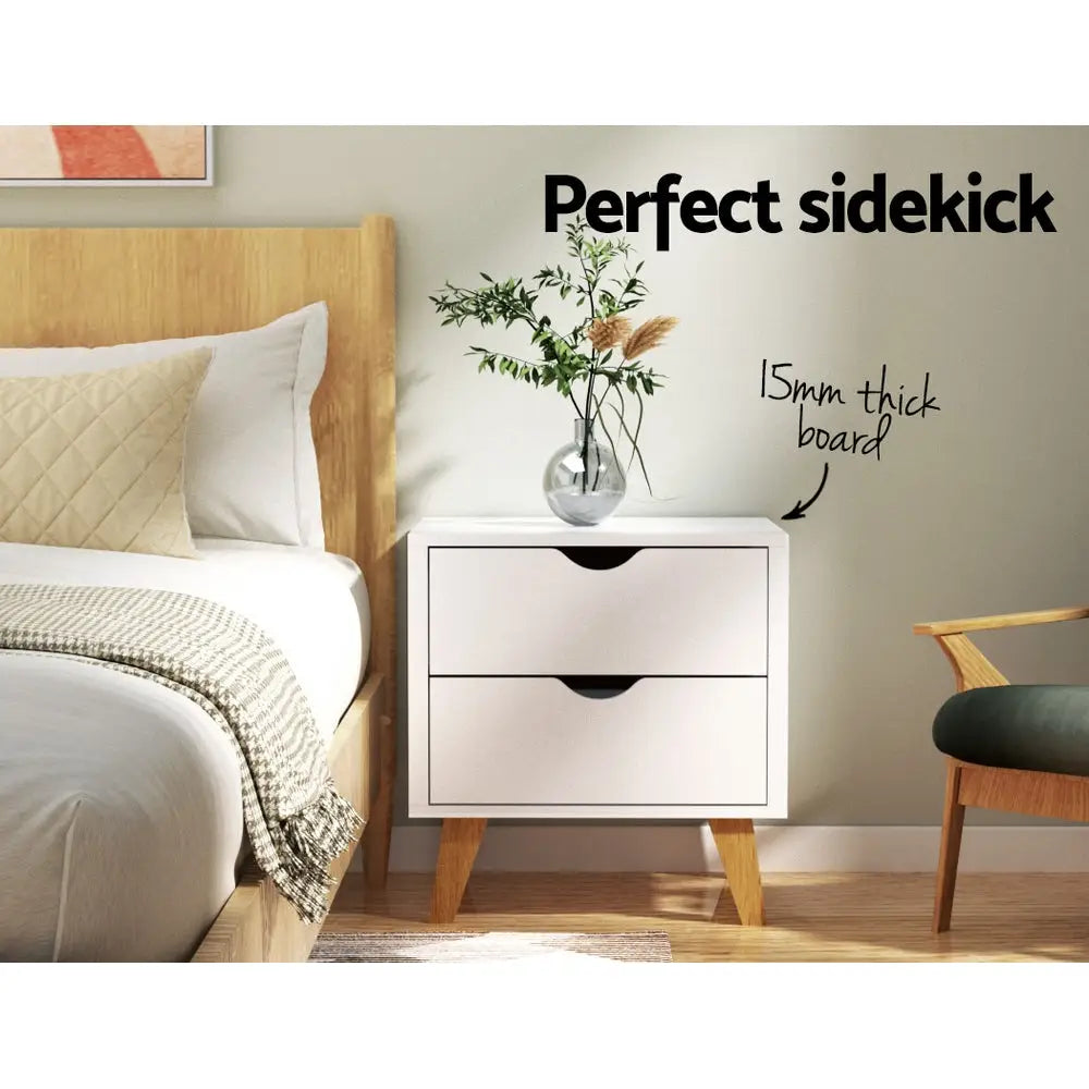 Artiss Bedside Table 2 Drawers - ANDERS White - Furniture > Bedroom > Bedside Tables