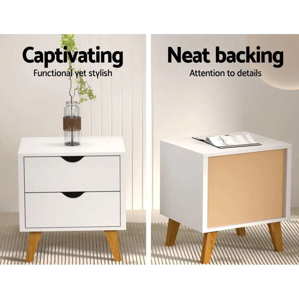 Artiss Bedside Table 2 Drawers - ANDERS White - Furniture > Bedroom > Bedside Tables