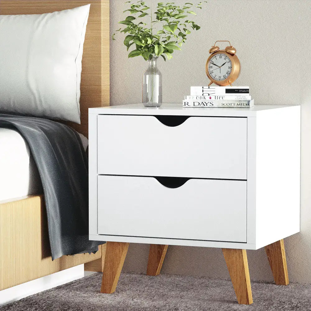 Artiss Bedside Table 2 Drawers - ANDERS White - Furniture > Bedroom > Bedside Tables