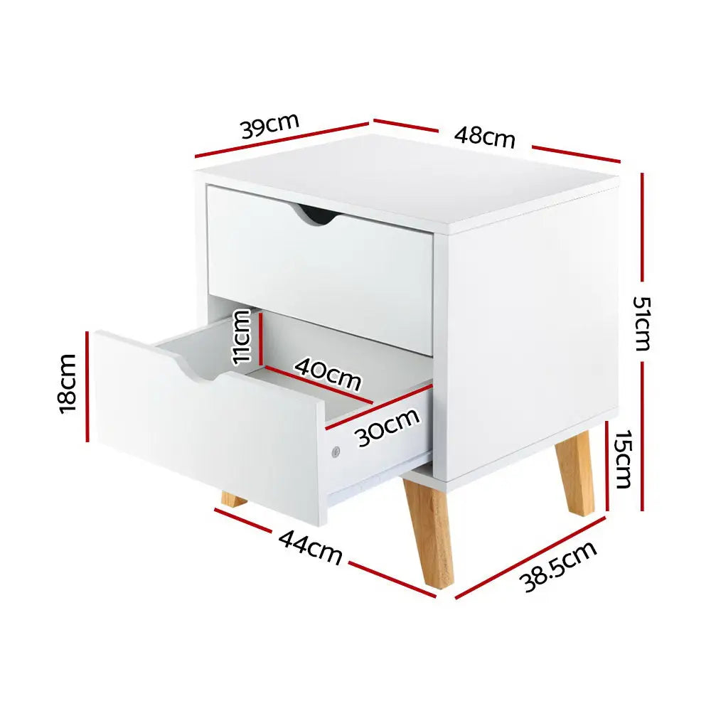 Artiss Bedside Table 2 Drawers - ANDERS White - Furniture > Bedroom > Bedside Tables
