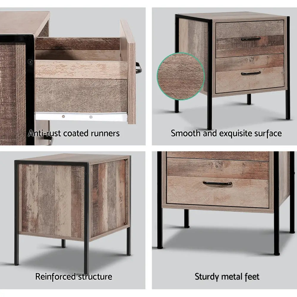 Artiss Bedside Table 2 Drawers - BARNLY - Furniture > Bedroom