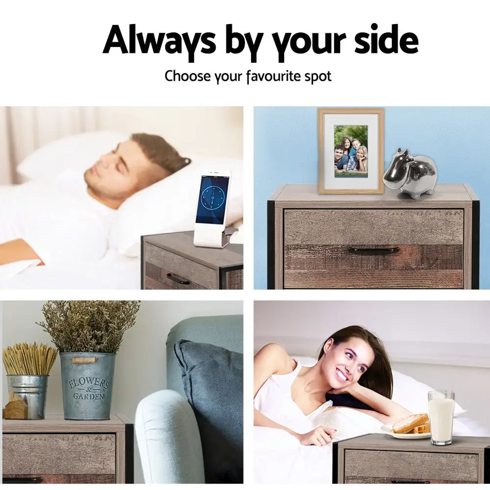 Artiss Bedside Table 2 Drawers - BARNLY - Furniture > Bedroom