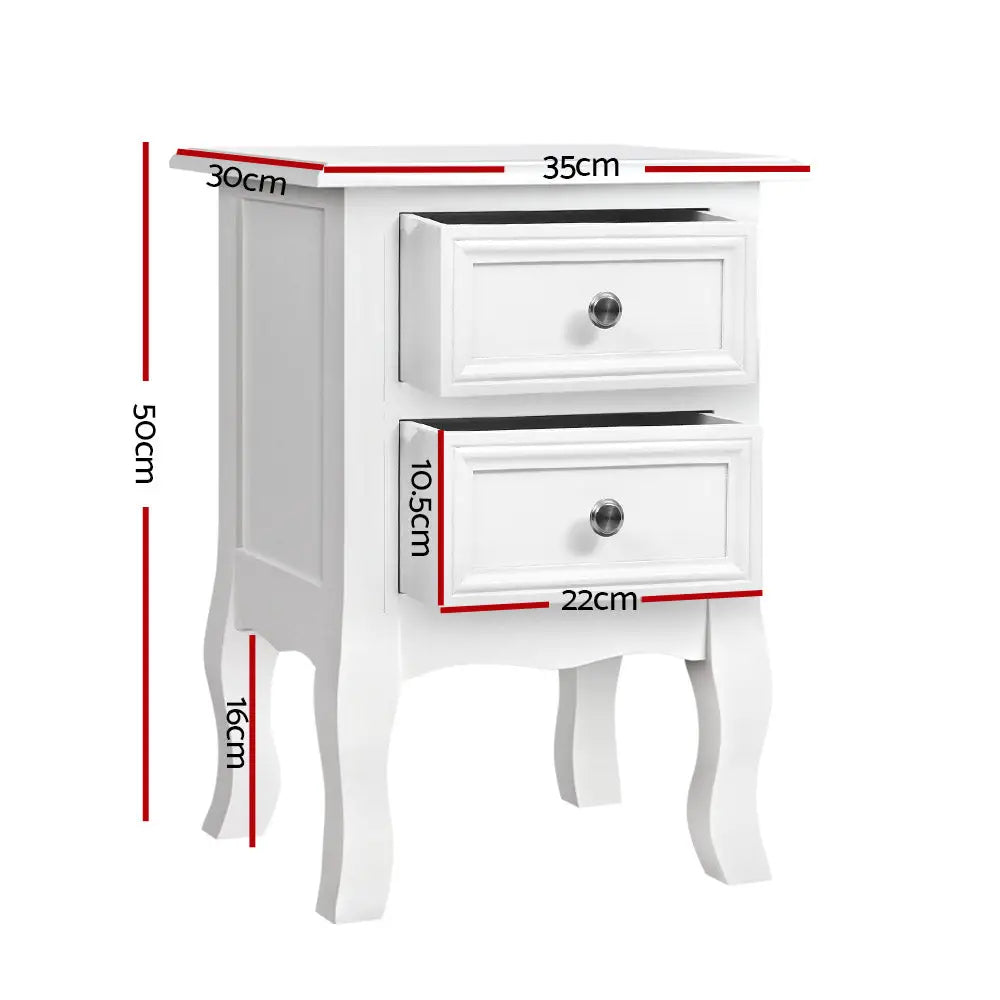 Artiss Bedside Table 2 Drawers - BISSET White - Furniture > Bedroom