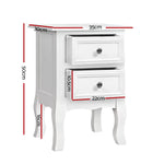 Artiss Bedside Table 2 Drawers - BISSET White - Furniture > Bedroom
