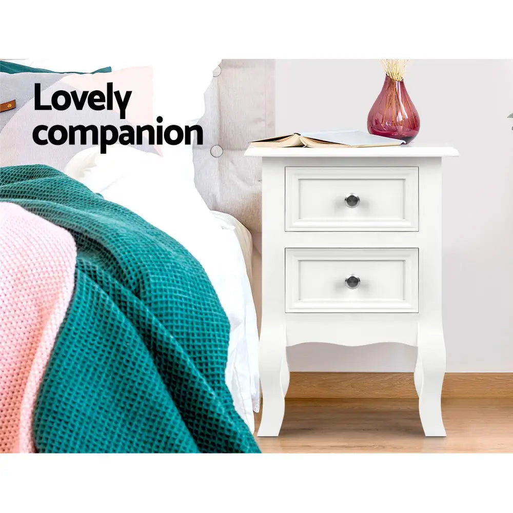 Artiss Bedside Table 2 Drawers - BISSET White - Furniture > Bedroom