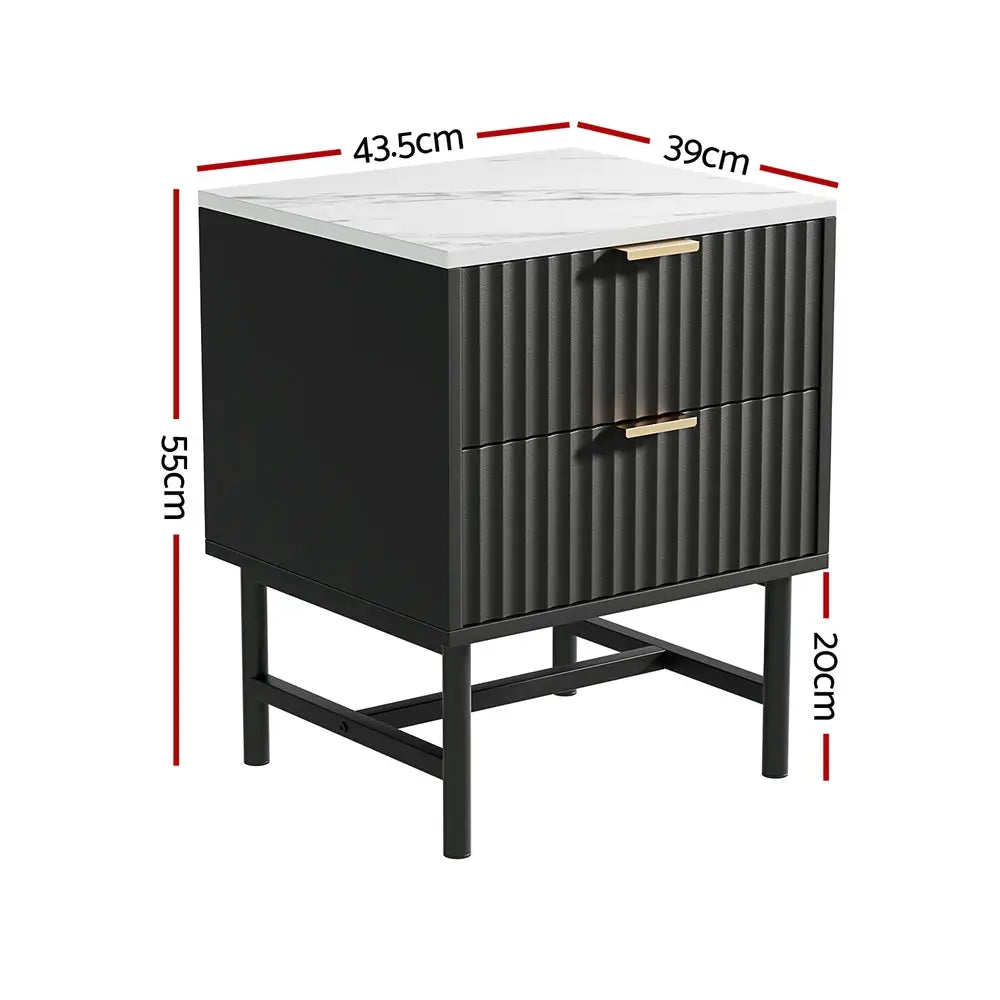 Artiss Bedside Table 2 Drawers - Black - Furniture > Bedroom > Bedside Tables