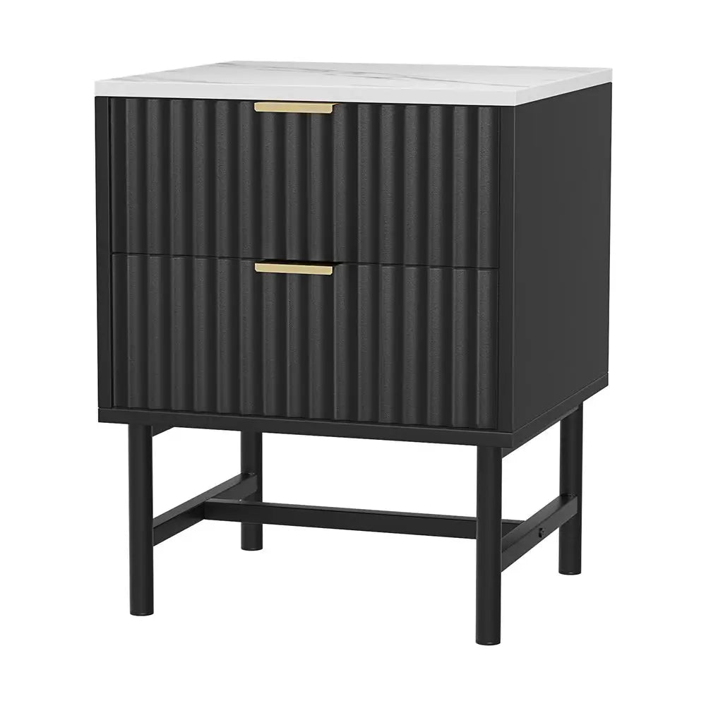 Artiss Bedside Table 2 Drawers - Black - Furniture > Bedroom > Bedside Tables