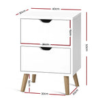 Artiss Bedside Table 2 Drawers - BODEN White - Furniture > Bedroom > Bedside Tables