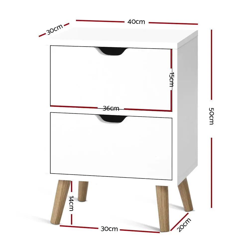 Artiss Bedside Table 2 Drawers - BODEN White - Furniture > Bedroom > Bedside Tables