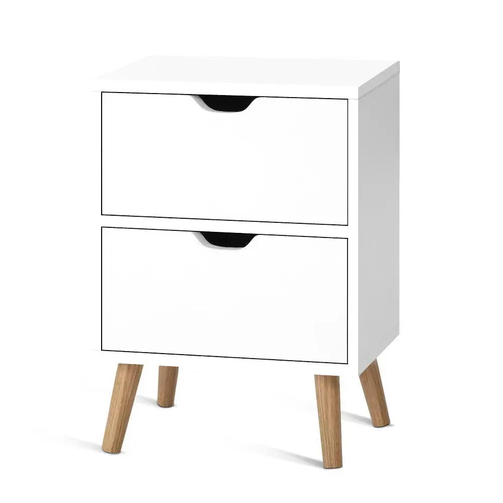 Artiss Bedside Table 2 Drawers - BODEN White - Furniture > Bedroom > Bedside Tables