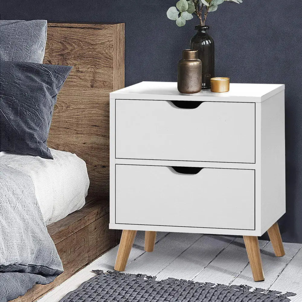 Artiss Bedside Table 2 Drawers - BODEN White - Furniture > Bedroom > Bedside Tables