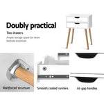 Artiss Bedside Table 2 Drawers - BODIE White - Furniture > Bedroom