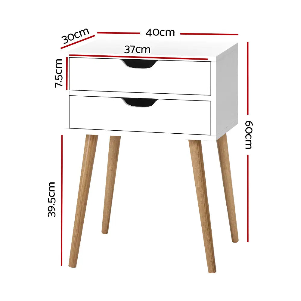 Artiss Bedside Table 2 Drawers - BODIE White - Furniture > Bedroom