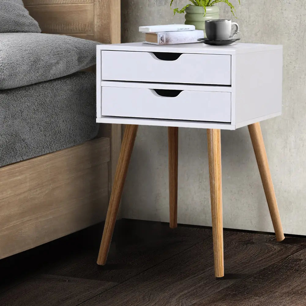 Artiss Bedside Table 2 Drawers - BODIE White - Furniture > Bedroom
