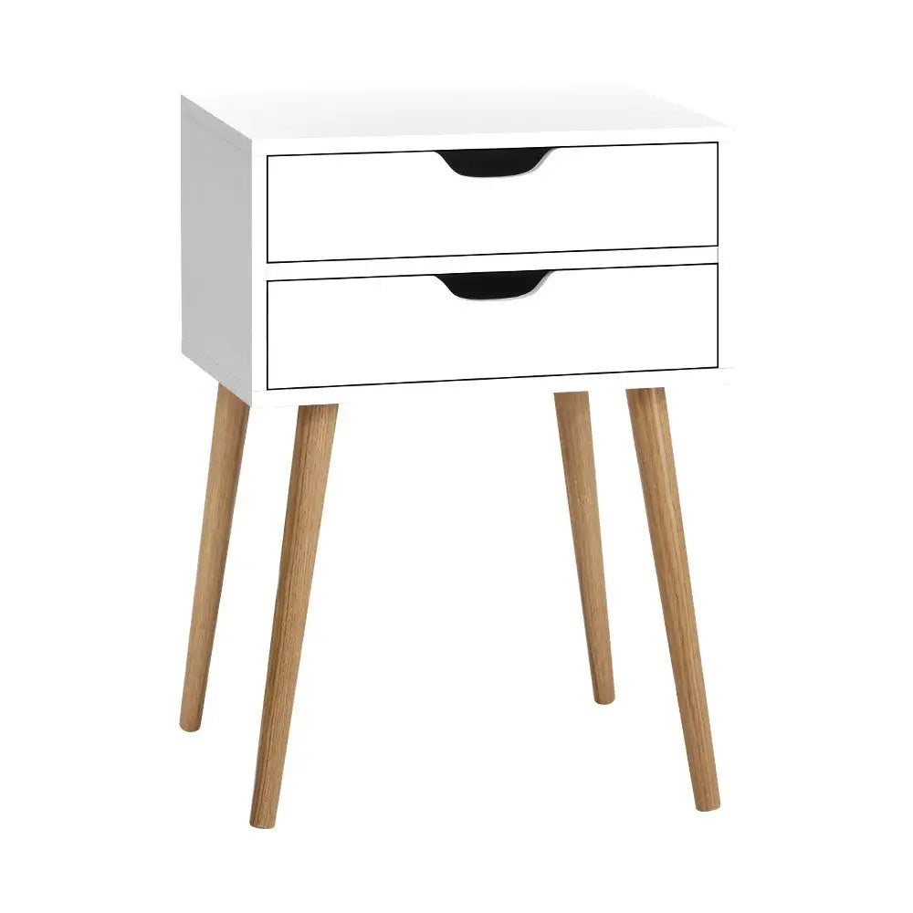 Artiss Bedside Table 2 Drawers - BODIE White - Furniture > Bedroom