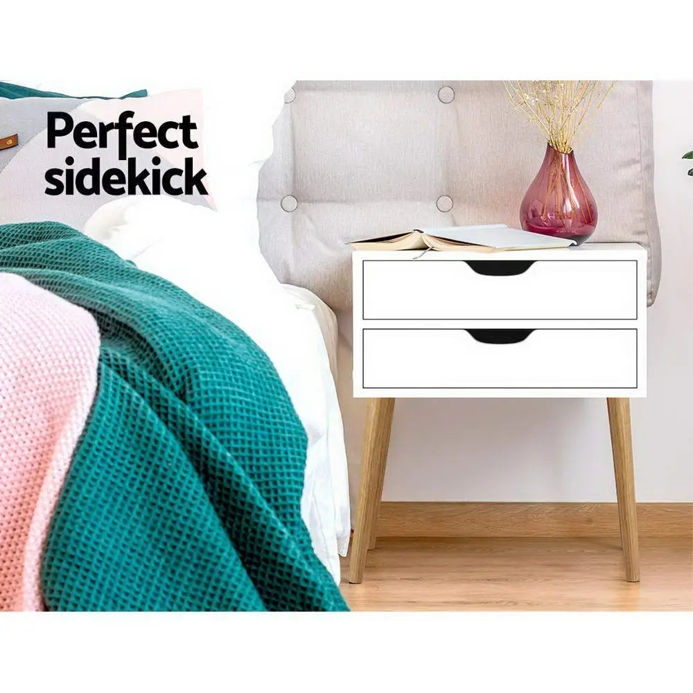 Artiss Bedside Table 2 Drawers - BODIE White - Furniture > Bedroom