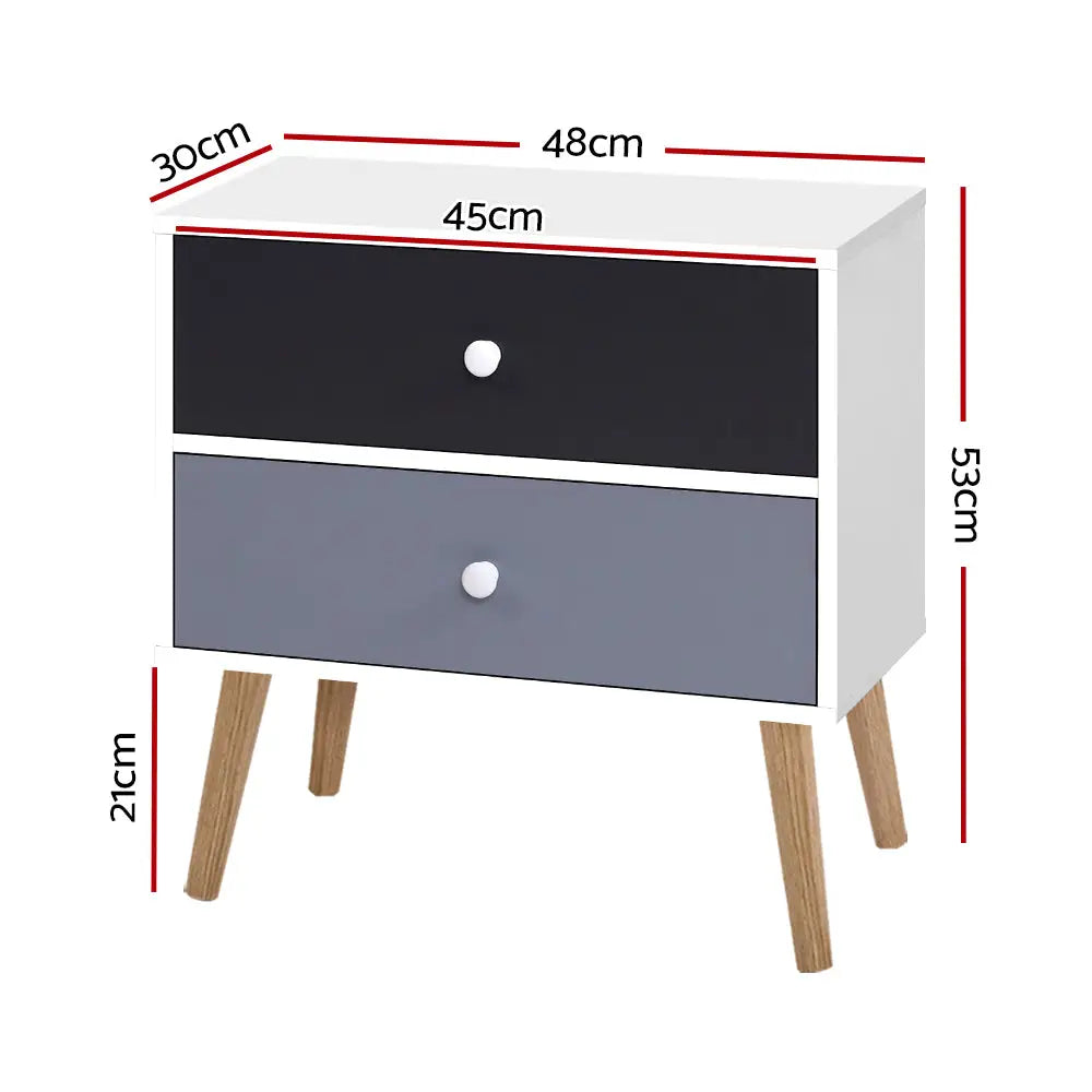 Artiss Bedside Table 2 Drawers - BONDS White - Furniture > Living Room