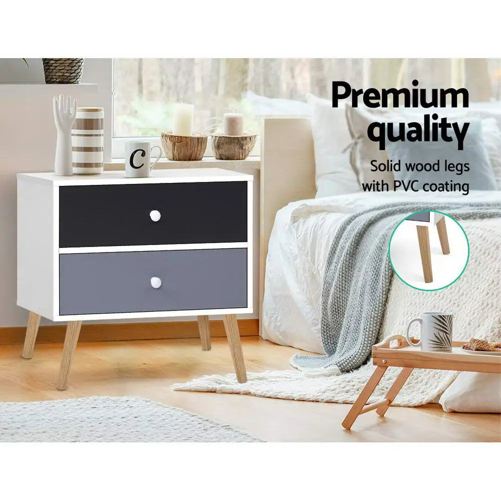 Artiss Bedside Table 2 Drawers - BONDS White - Furniture > Living Room