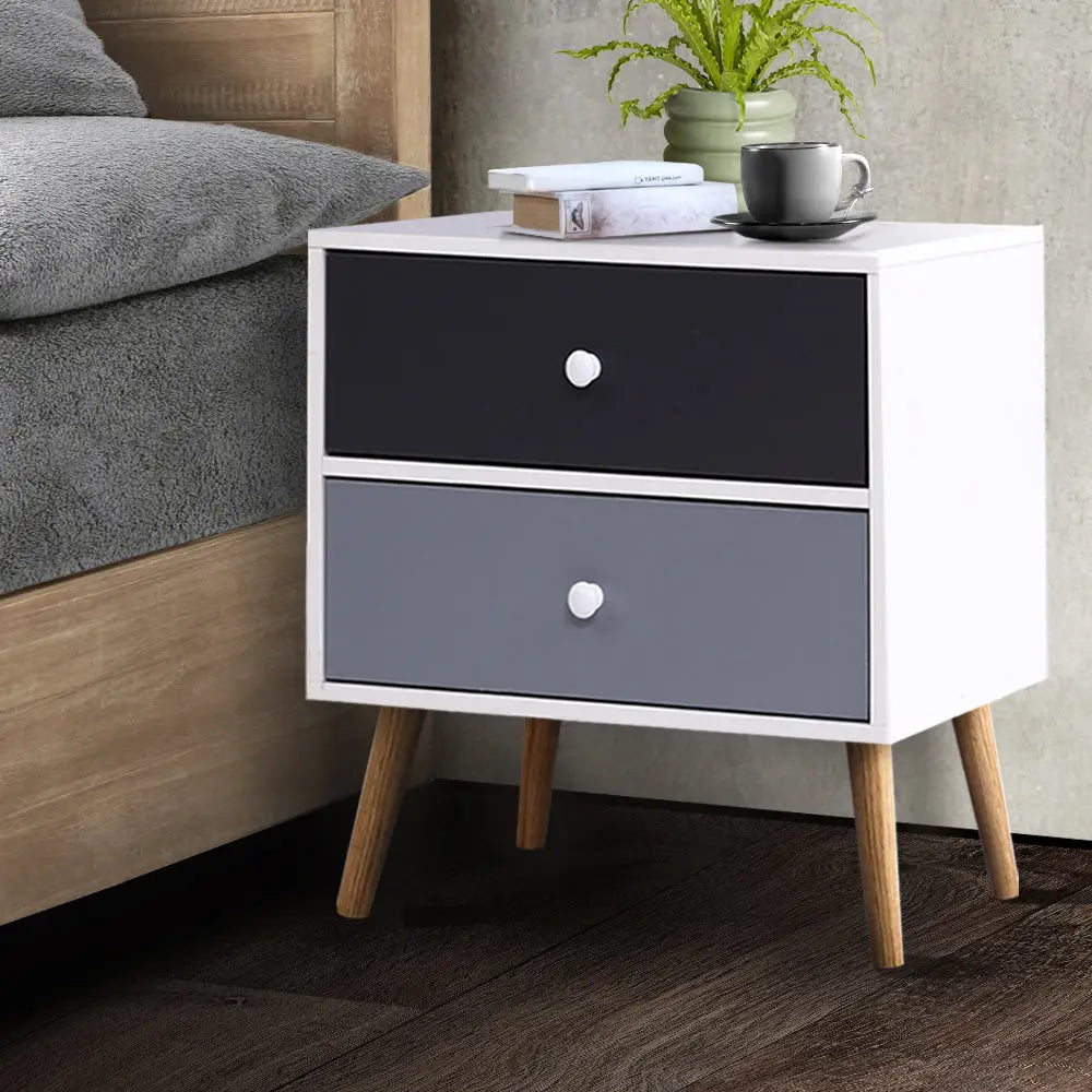 Artiss Bedside Table 2 Drawers - BONDS White - Furniture > Living Room