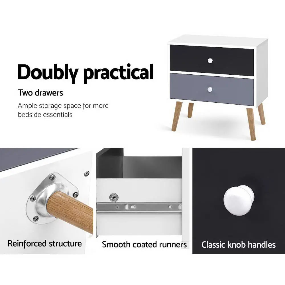 Artiss Bedside Table 2 Drawers - BONDS White - Furniture > Living Room