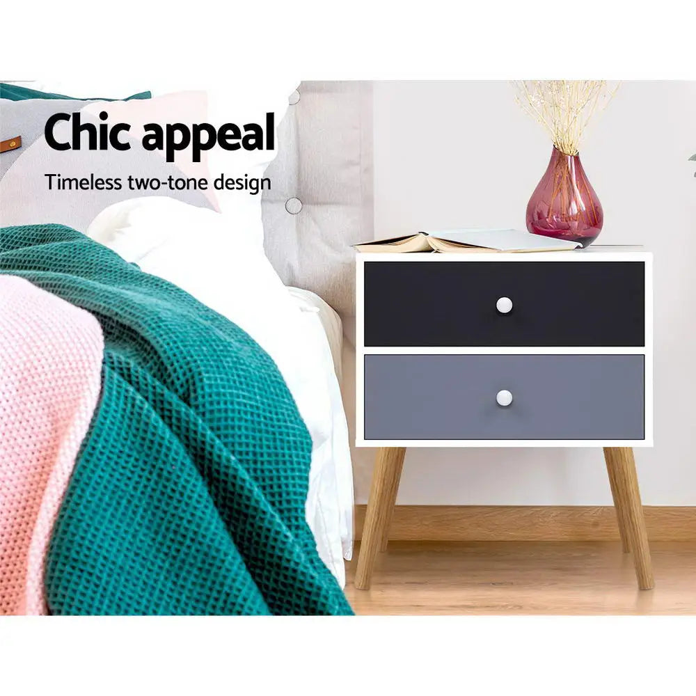 Artiss Bedside Table 2 Drawers - BONDS White - Furniture > Living Room