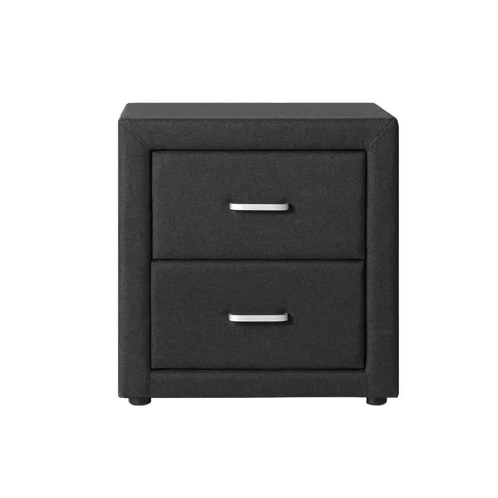 Artiss Bedside Table 2 Drawers Fabric - CADEN Charcoal - Furniture > Bedroom