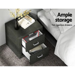 Artiss Bedside Table 2 Drawers Fabric - CADEN Charcoal - Furniture > Bedroom
