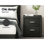 Artiss Bedside Table 2 Drawers Fabric - CADEN Charcoal - Furniture > Bedroom