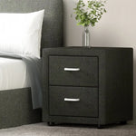 Artiss Bedside Table 2 Drawers Fabric - CADEN Charcoal - Furniture > Bedroom