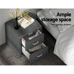 Artiss Bedside Table 2 Drawers Fabric - CADEN Grey - Furniture > Bedroom