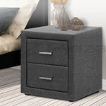 Artiss Bedside Table 2 Drawers Fabric - CADEN Grey - Furniture > Bedroom