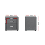 Artiss Bedside Table 2 Drawers Fabric - CADEN Grey - Furniture > Bedroom