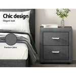 Artiss Bedside Table 2 Drawers Fabric - CADEN Grey - Furniture > Bedroom