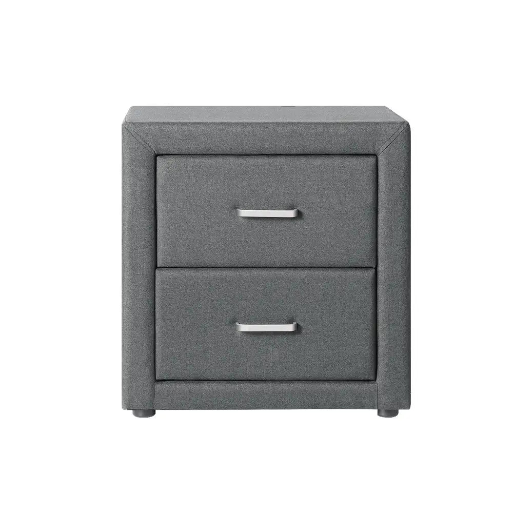 Artiss Bedside Table 2 Drawers Fabric - CADEN Grey - Furniture > Bedroom