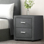 Artiss Bedside Table 2 Drawers Fabric - CADEN Grey - Furniture > Bedroom