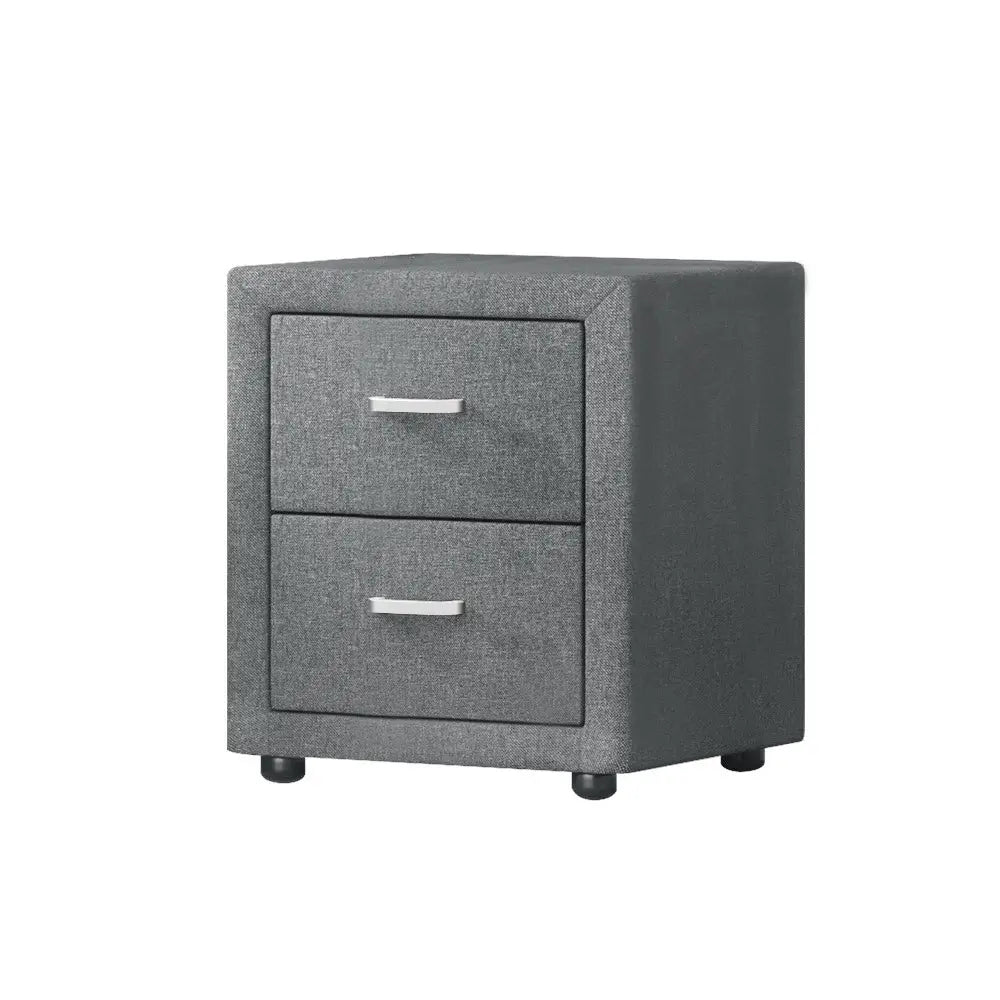 Artiss Bedside Table 2 Drawers Fabric - CADEN Grey - Furniture > Bedroom