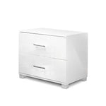 Artiss Bedside Table 2 Drawers High Gloss - White - Furniture > Bedroom