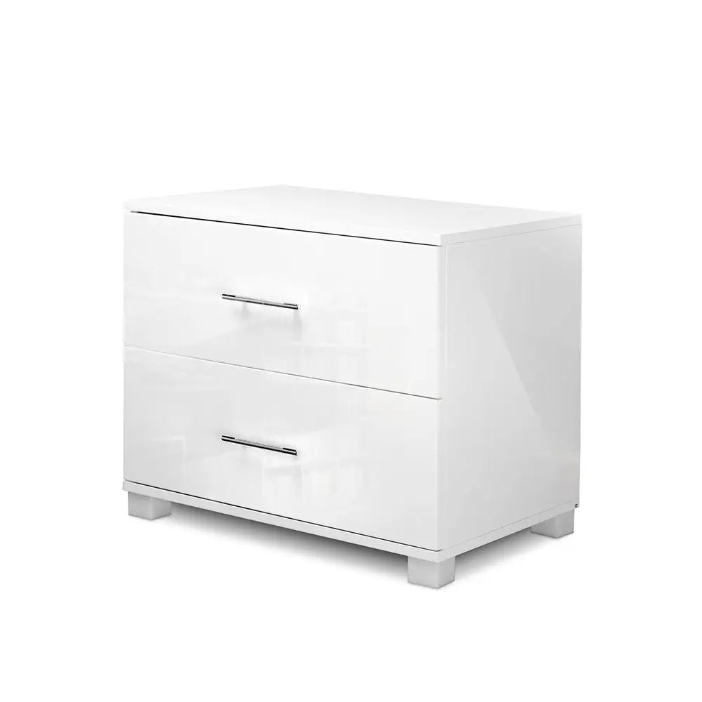 Artiss Bedside Table 2 Drawers High Gloss - White - Furniture > Bedroom