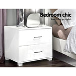 Artiss Bedside Table 2 Drawers High Gloss - White - Furniture > Bedroom