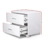 Artiss Bedside Table 2 Drawers High Gloss - White - Furniture > Bedroom