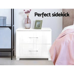 Artiss Bedside Table 2 Drawers High Gloss - White - Furniture > Bedroom