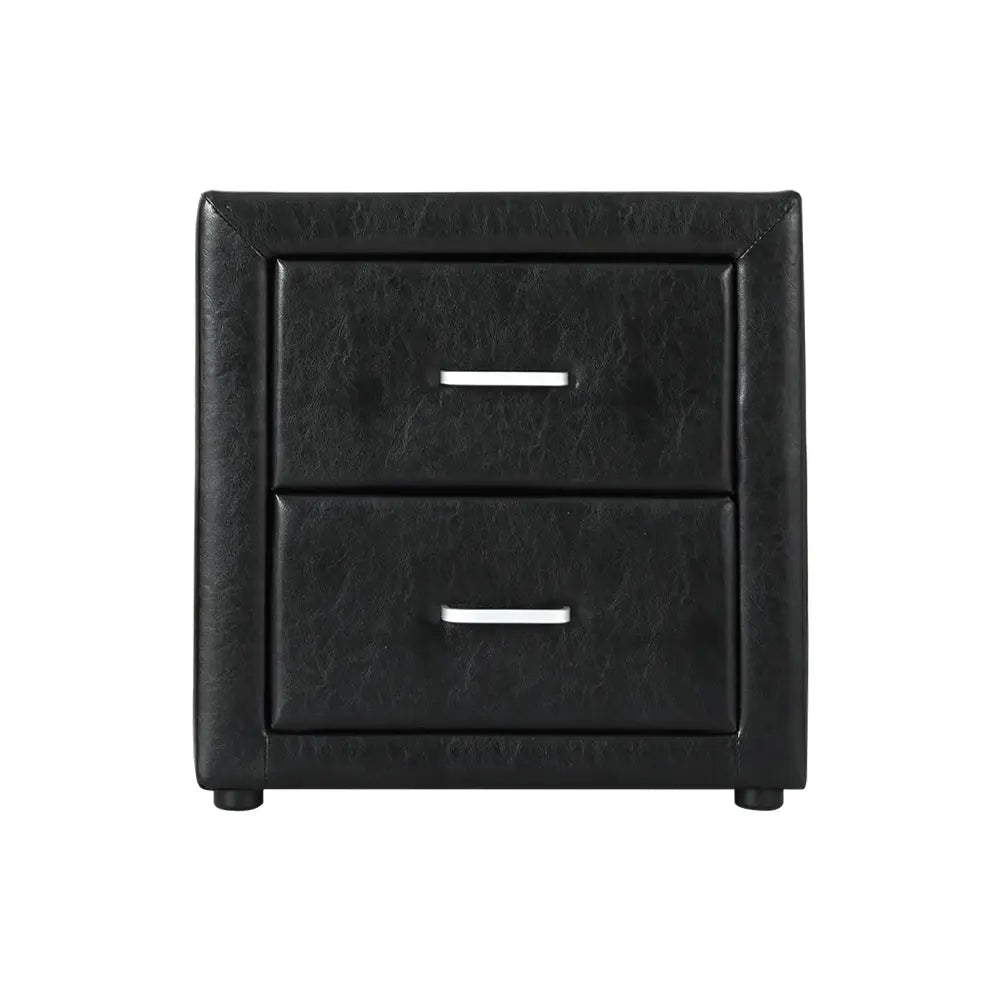 Artiss Bedside Table 2 Drawers Leather - CADEN Black - Furniture > Bedroom